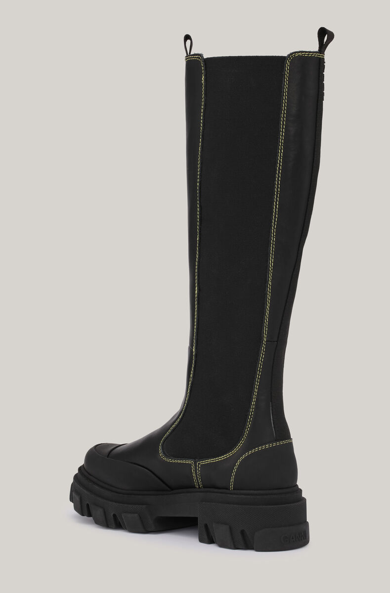 Knee Chelsea Boots, Calf Leather, in colour Black - 2 - GANNI