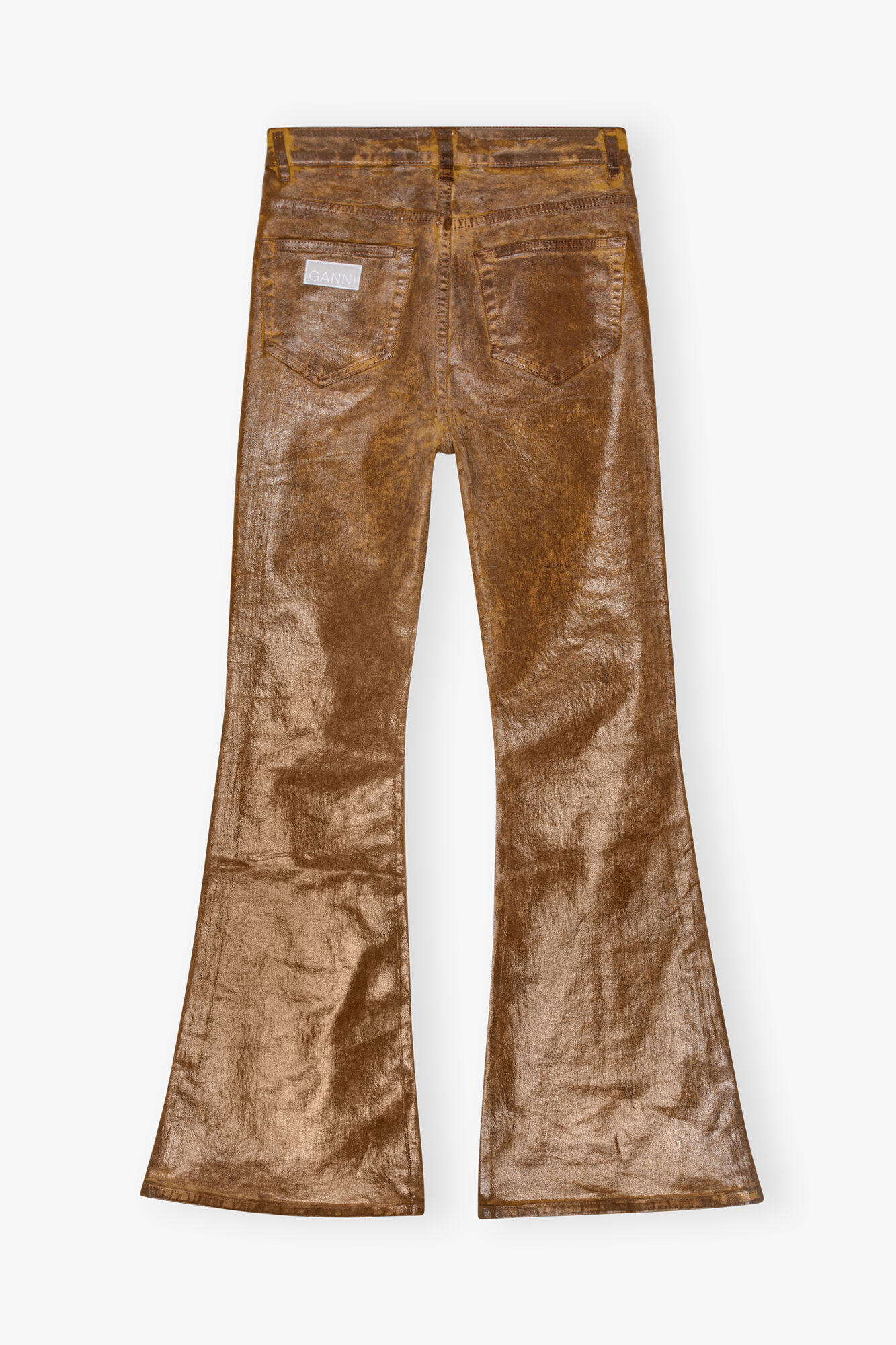 Jean &eacute;vas&eacute; marron &agrave; effet m&eacute;tallis&eacute;, Organic Cotton, in colour Cognac - 2 - GANNI