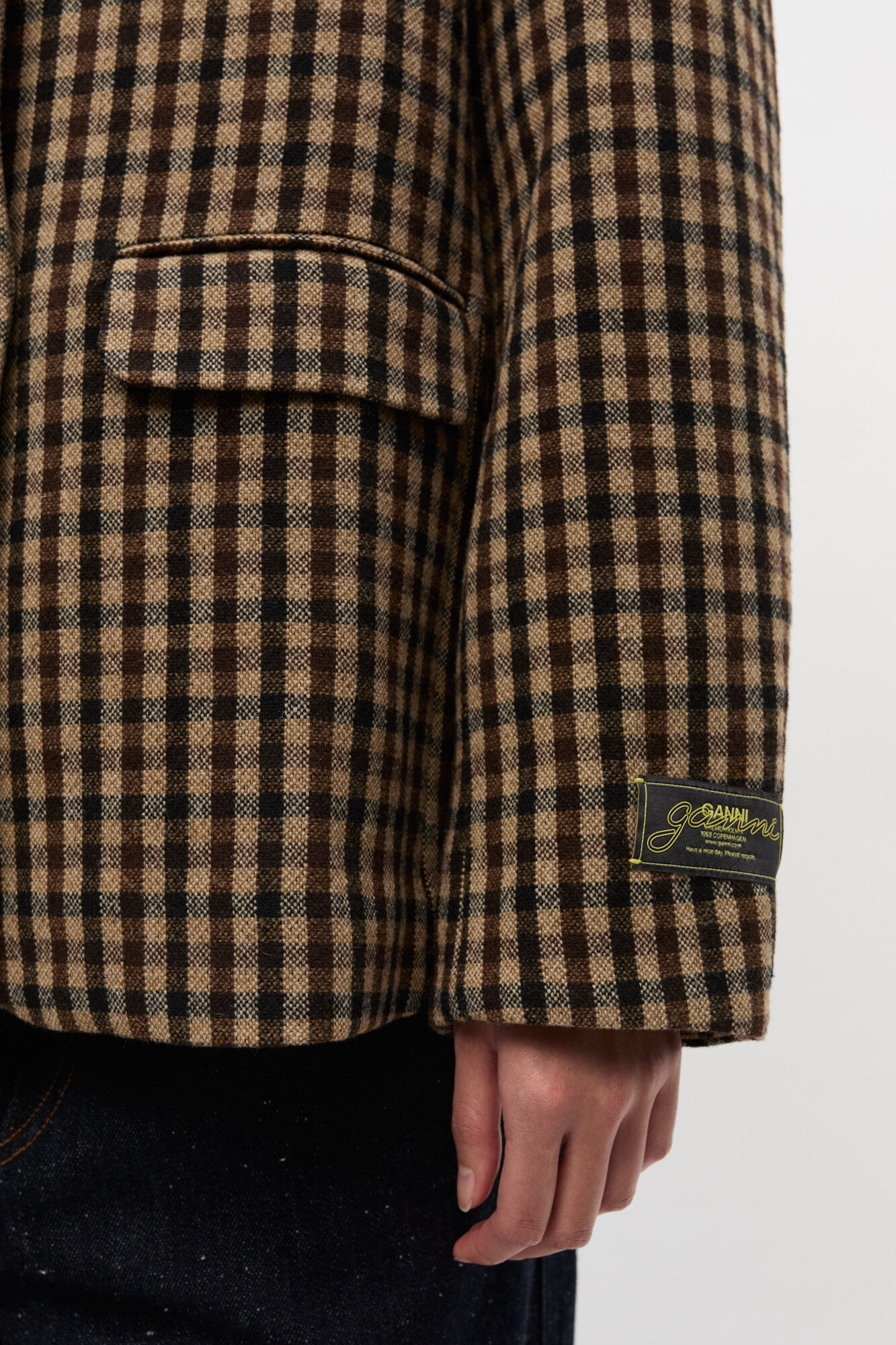 Check Wool Blazer, Recycled Polyester, in colour Chicory Coffee - 4 - GANNI