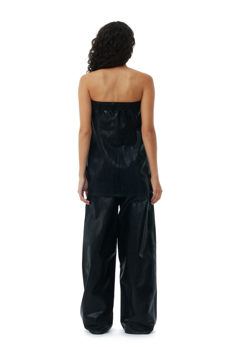 Corset Black Foil Denim, Cotton, in colour Black - 4 - GANNI