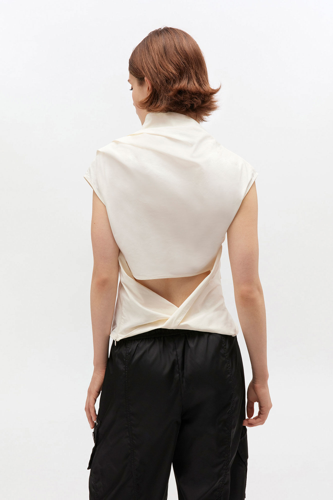 Ivory Ruched Top, Elastane, in colour Egret - 4 - GANNI