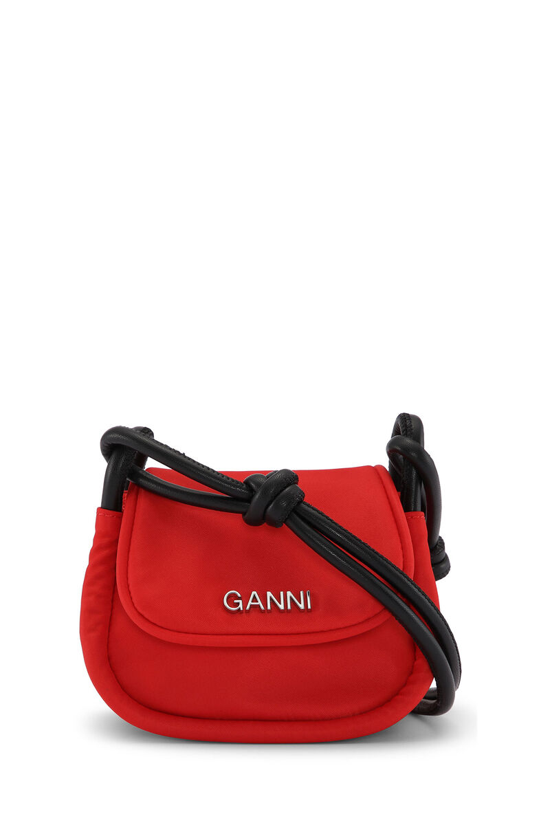 Red Knot Mini Flap Over Bag, Recycled Leather, in colour Fiery Red - 1 - GANNI
