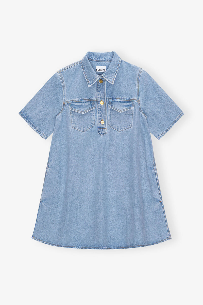 Light Blue Denim Mini Kleid, Cotton, in colour Mid Blue Vintage - 1 - GANNI