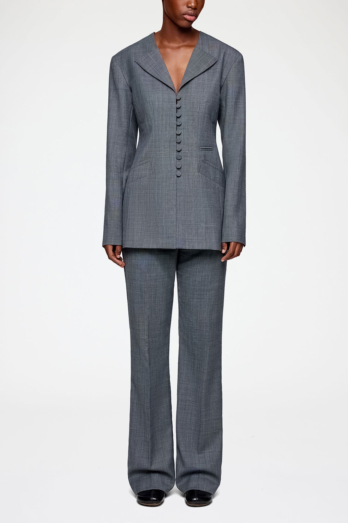 Blazer in Grey Wool Melange | GANNI