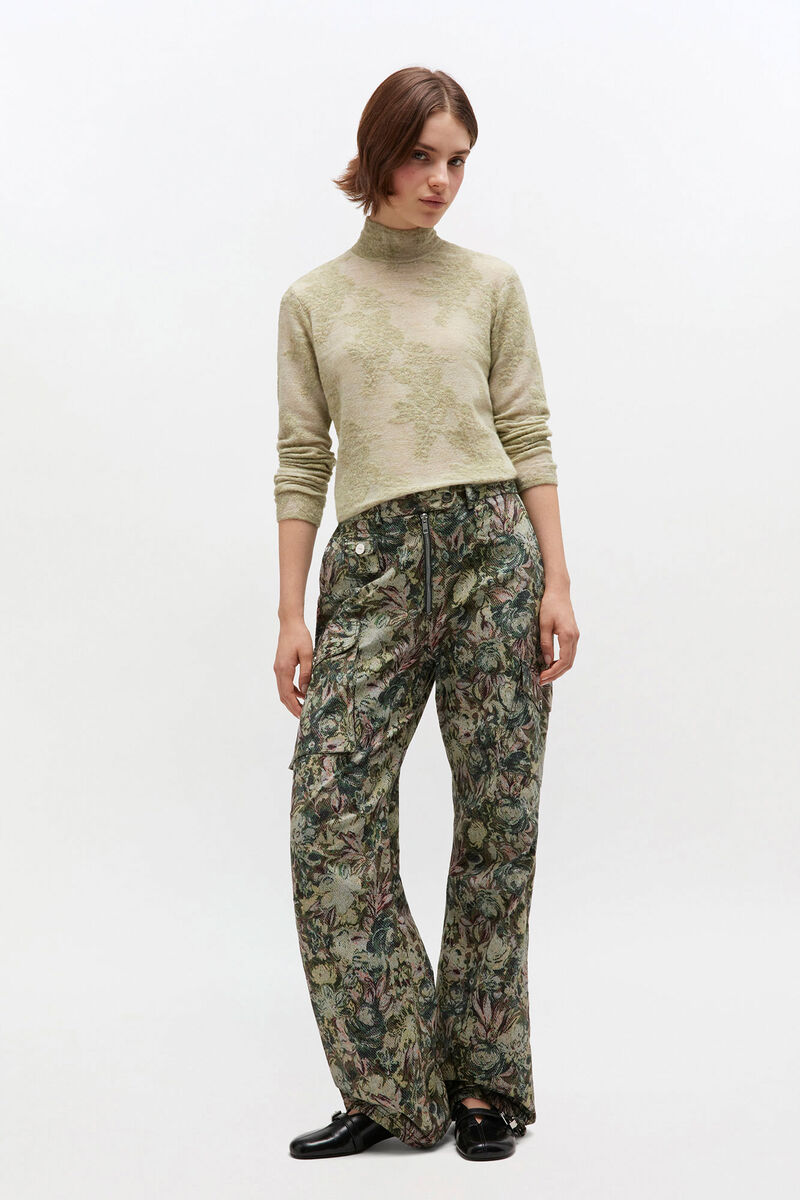 Green Sheer Turtleneck, Alpaca, in colour Olive Night - 2 - GANNI