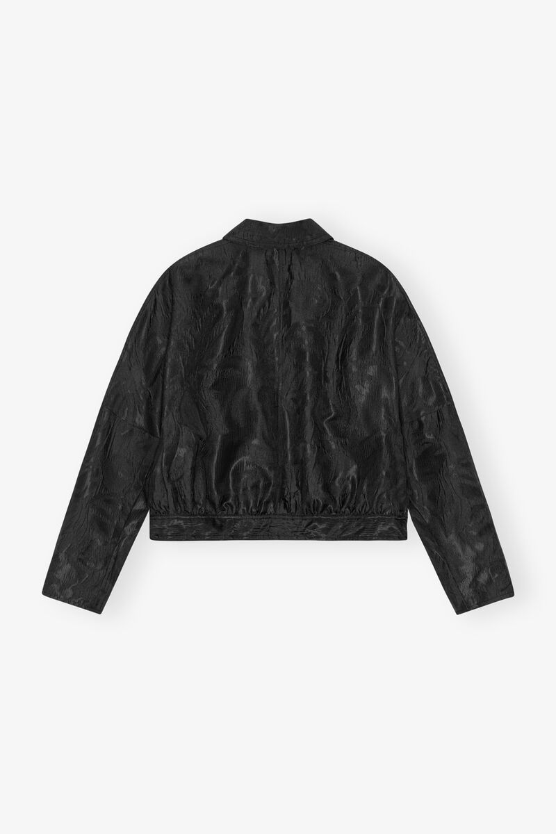 Black Textured Cloque Short Jacket, Nylon, in colour Black - 2 - GANNI