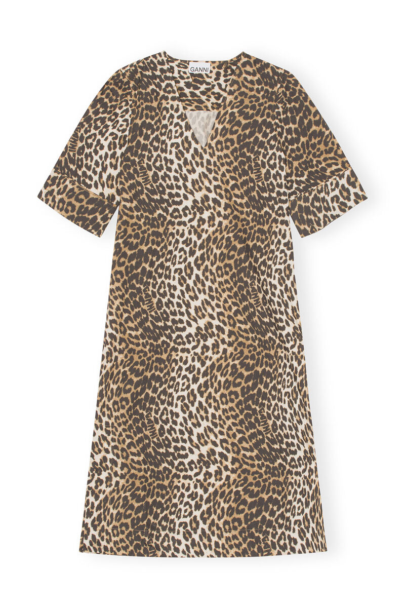 Robe midi ample léopard, Cotton, in colour Big Leopard Almond Milk - 1 - GANNI