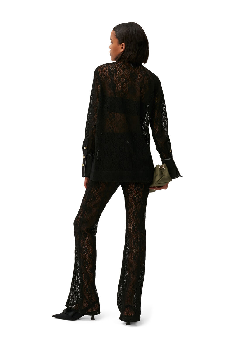 Flared Lace Pants, Cotton, in colour Black - 2 - GANNI