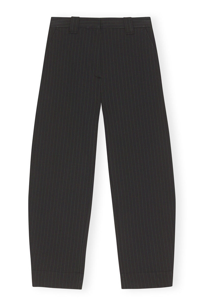 Stripe Mid Waist Bukser , Elastane, in colour Black - 1 - GANNI