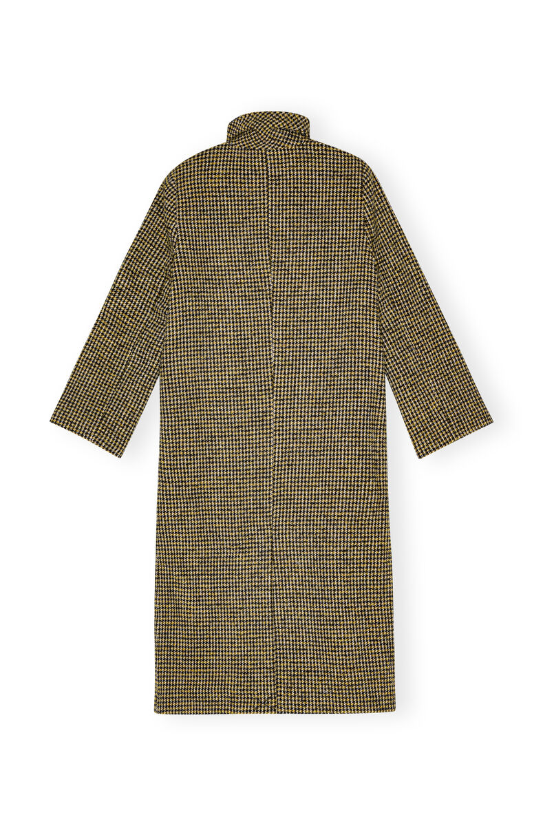 Woollen Checkered Mantel, Acryl, in colour Blazing Yellow - 2 - GANNI