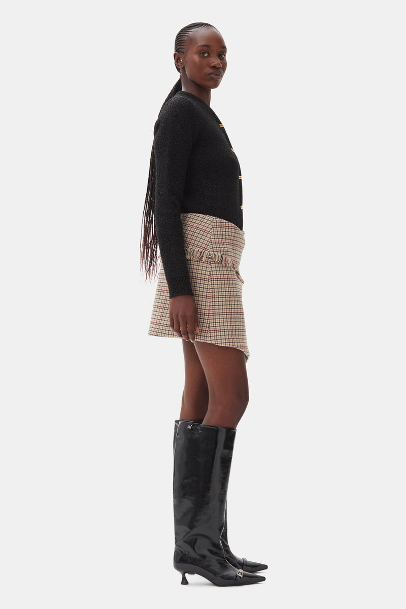 Check Asymmetrical Wrap Mini Skirt, Nylon, in colour Tiger's Eye - 2 - GANNI