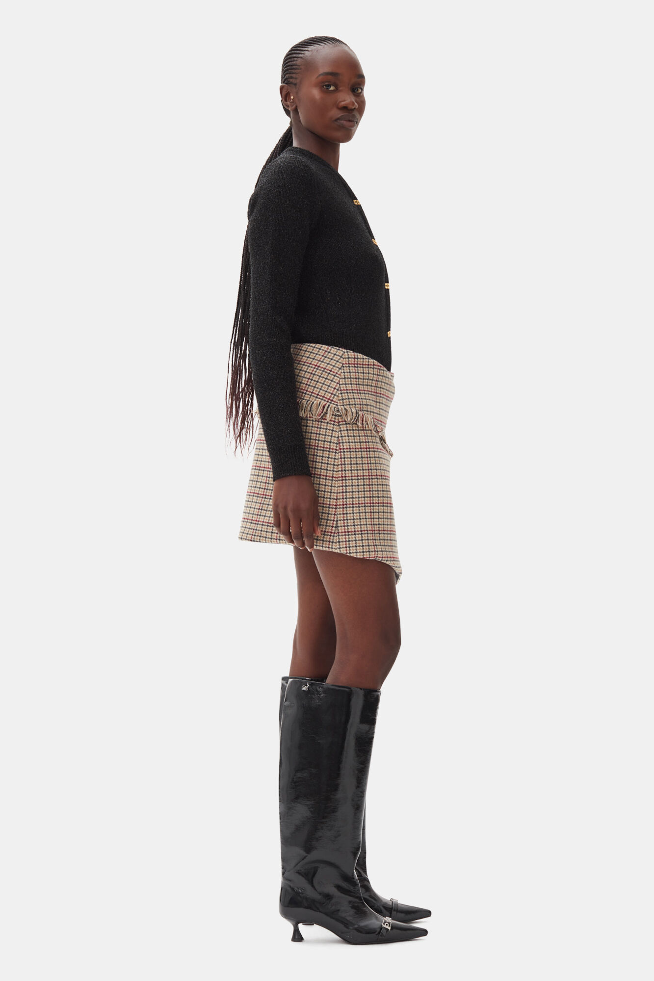 Check Asymmetrical Wrap Mini Skirt, Nylon, in colour Tiger's Eye - 2 - GANNI