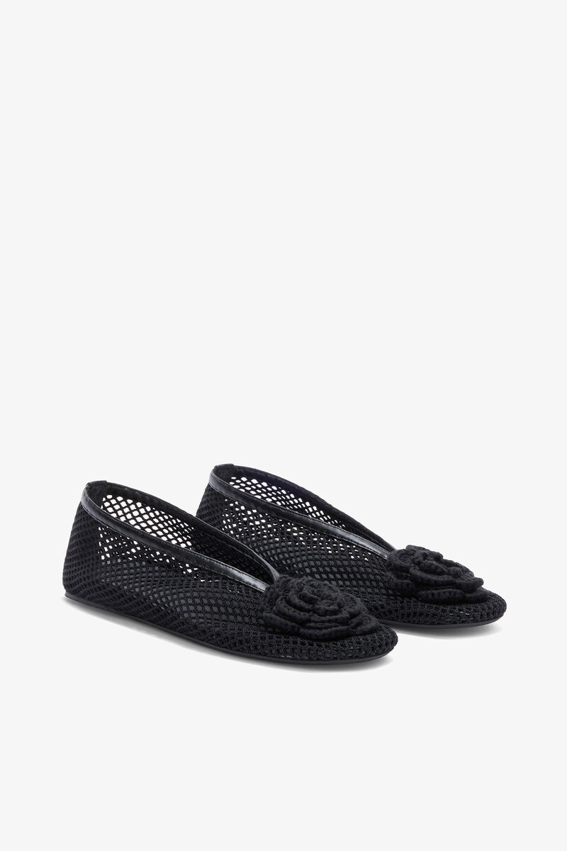 Jenny-ballerinasko i svart netting, Recycled Polyester, in colour Black - 2 - GANNI