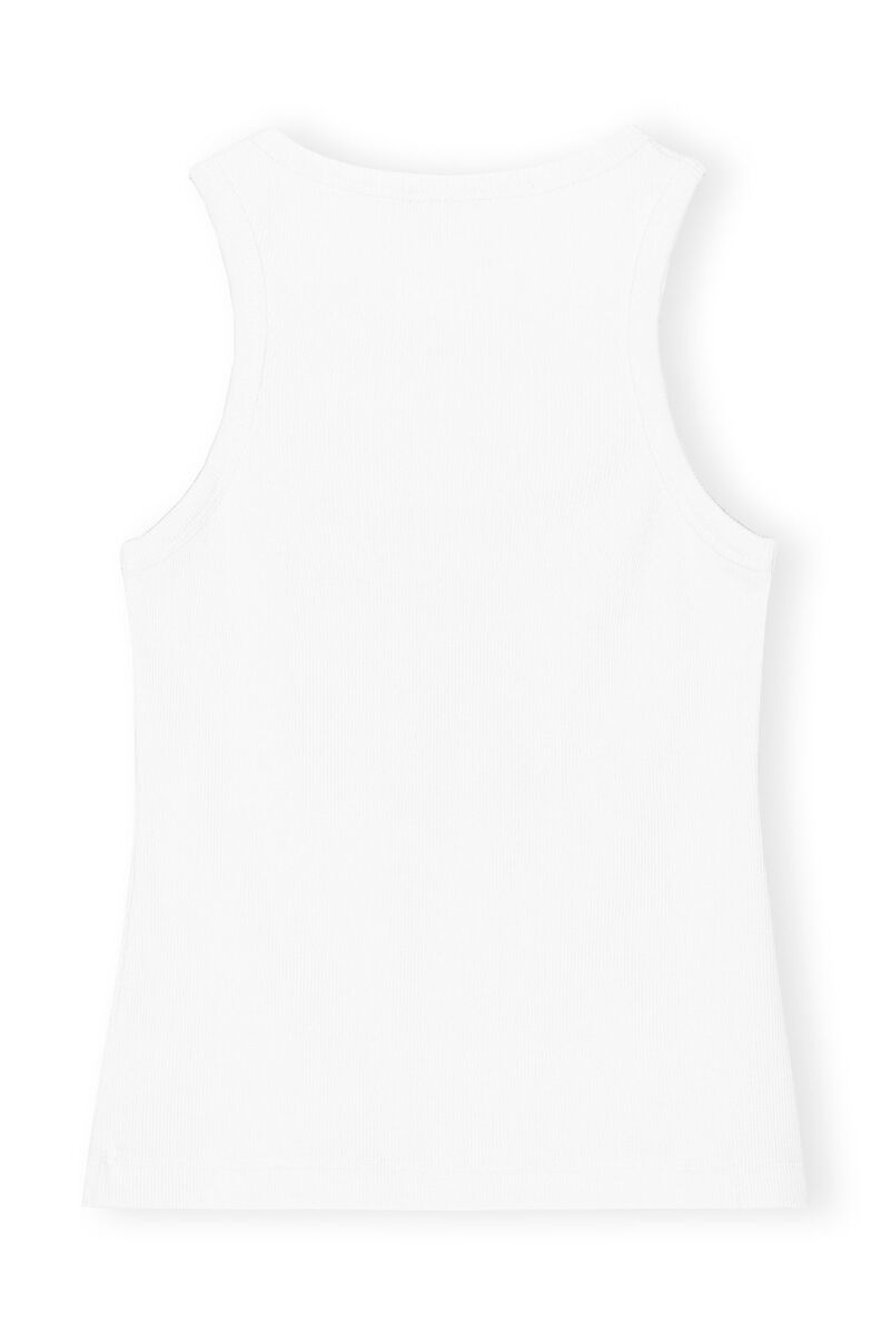 White Graphic Rib Heart Tank Top, Elastane, in colour Bright White - 2 - GANNI