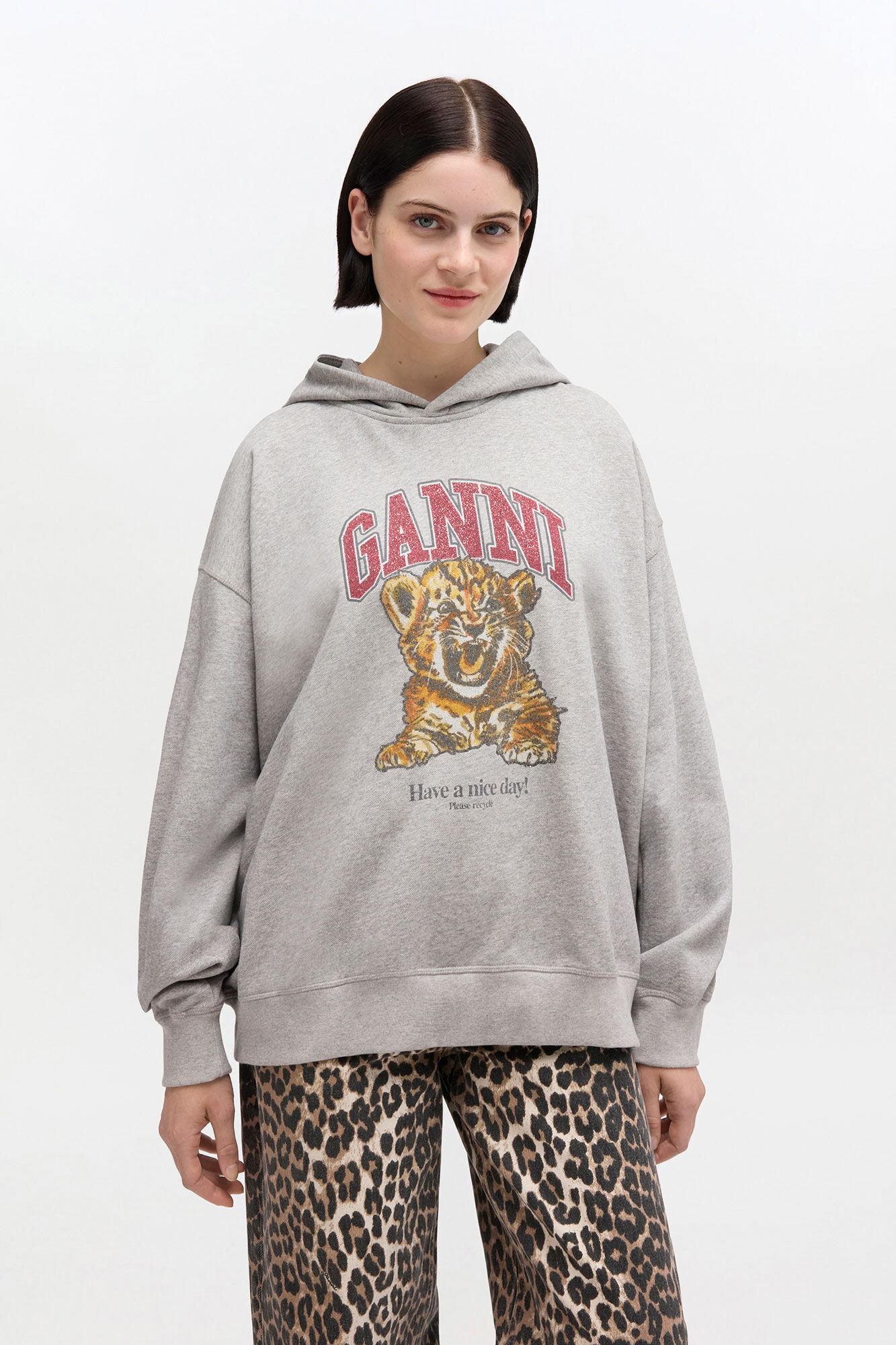 Grey Tiger Hoodie, Organic Cotton, in colour Paloma - 1 - GANNI