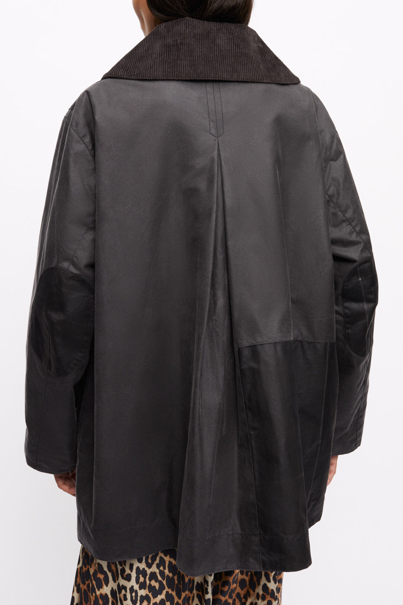 GANNI x Barbour Waxed Duffle Coat, Organic Cotton, in colour Phantom - 3 - GANNI