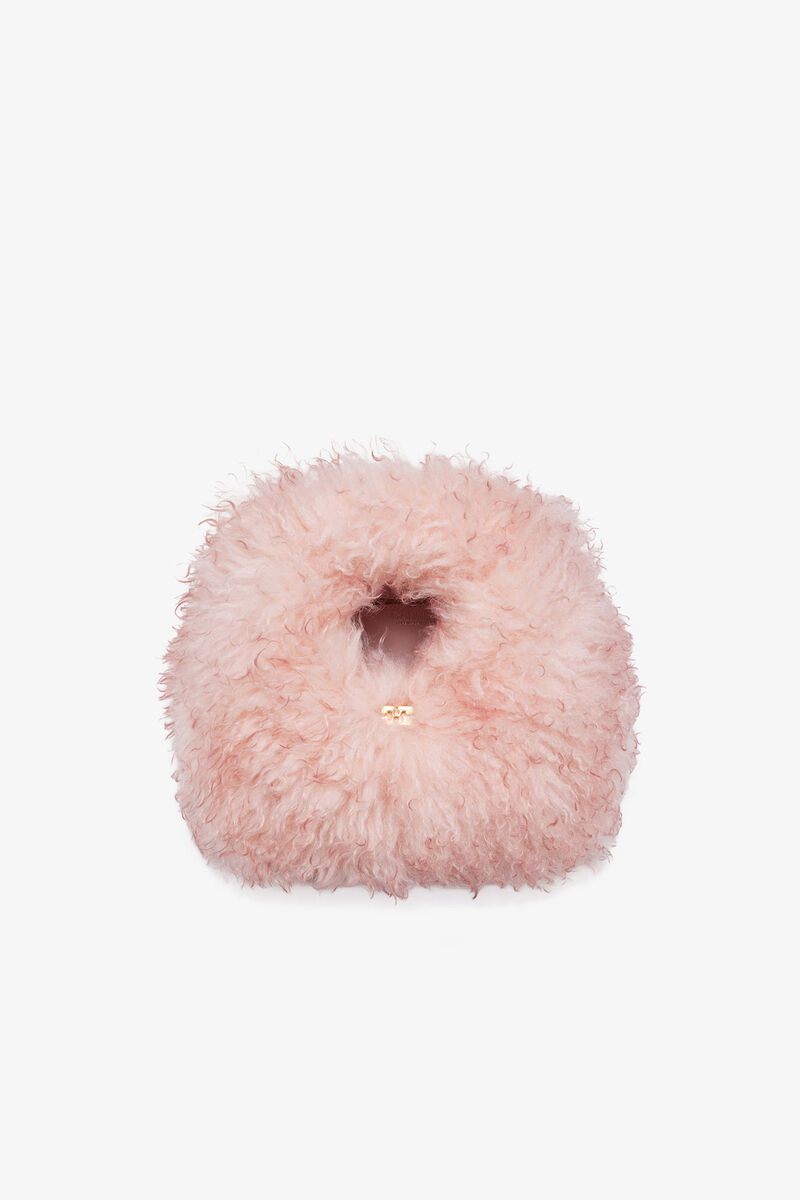 Pink Fur Mini Hobo Bag, Recycled Polyester, in colour Mary's Rose - 3 - GANNI