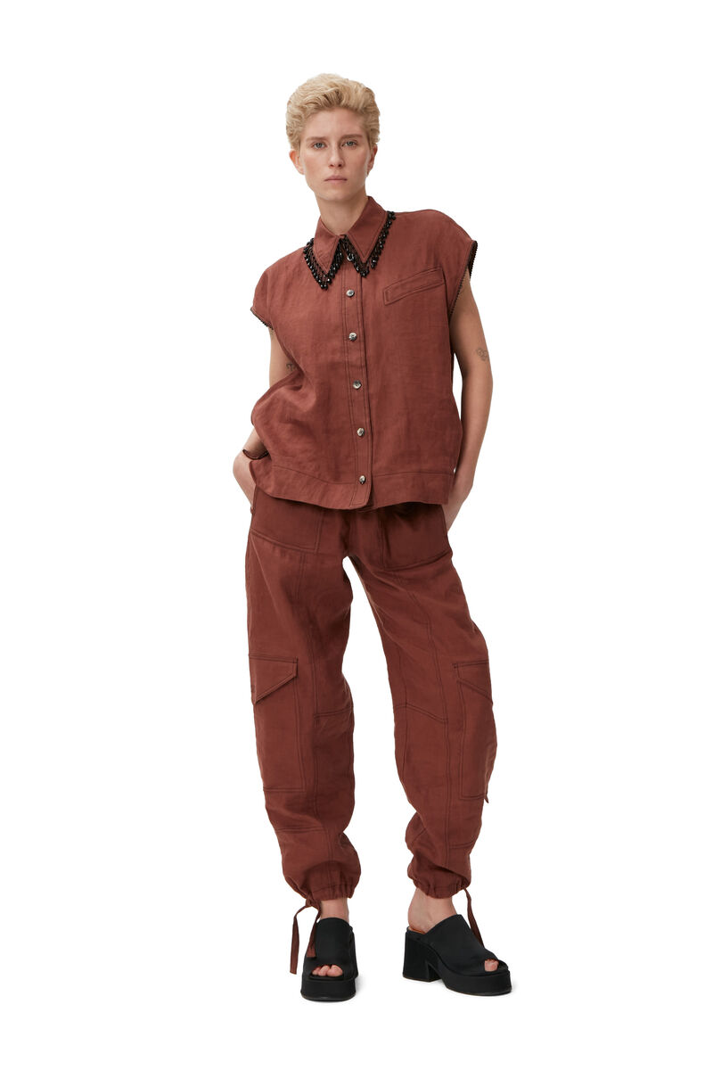 100% Hemp Cargo Trousers, Hemp, in colour Root Beer - 4 - GANNI
