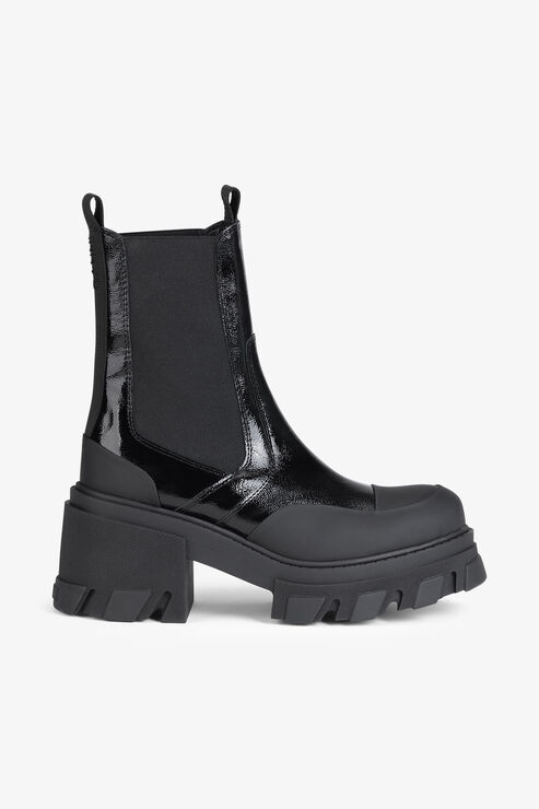 Ganni Cleated Heeled Mid Chelsea Boots In Black