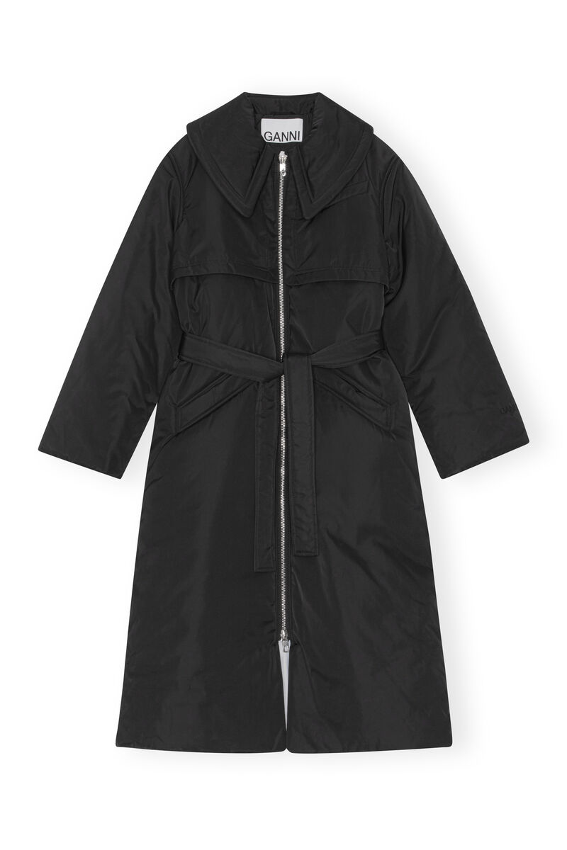 Oversized Shiny Puff Coat, Recycled Polyester, in colour Black - 1 - GANNI