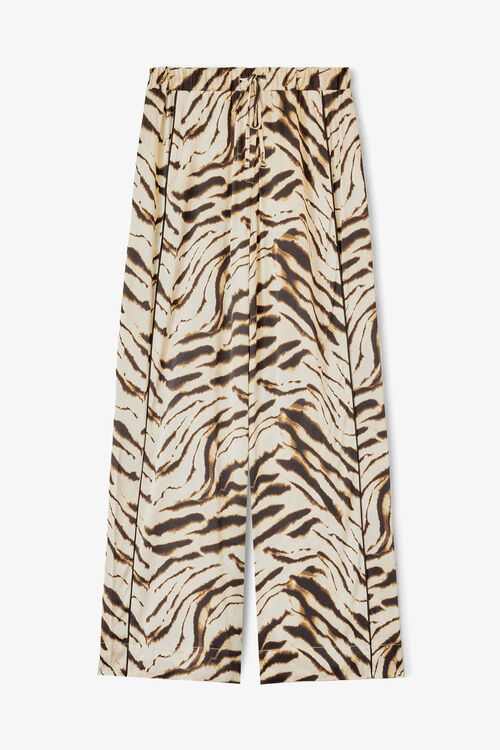 Trousers in Zebra Satin, Egret