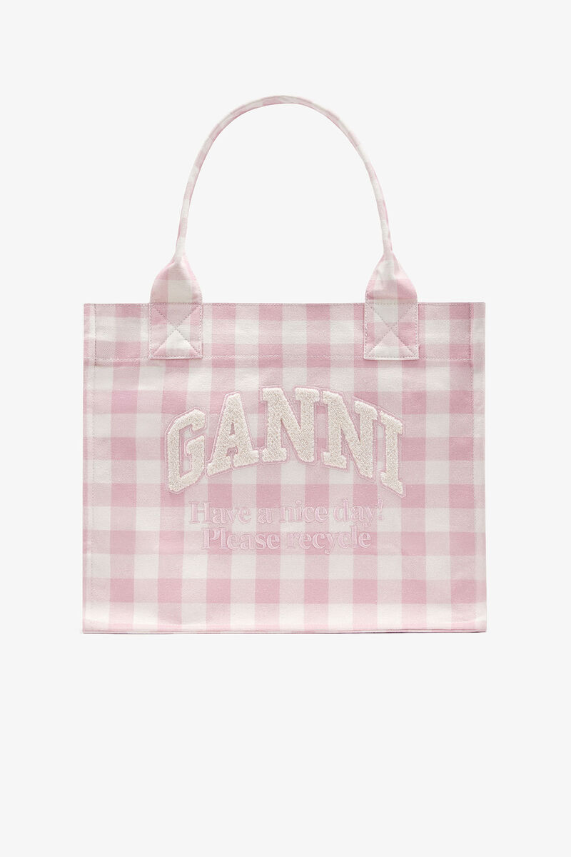 Großer Tote mit Vichy-Karos, Recycled Cotton, in colour Bleached Mauve - 1 - GANNI
