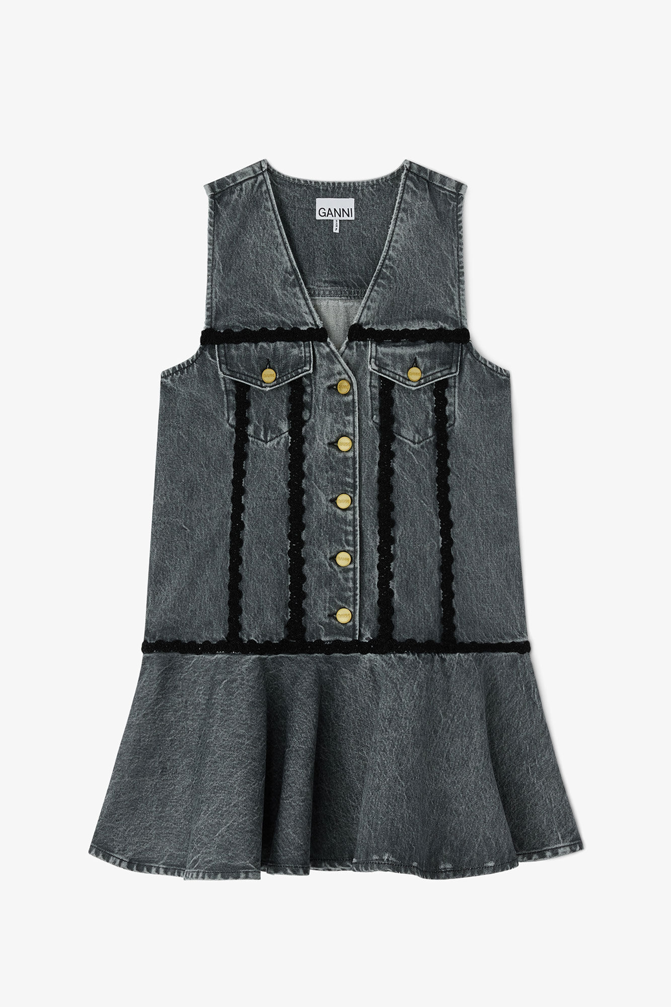Dress in Rigid Denim, Organic Cotton, in colour Slate Grey - 1 - GANNI