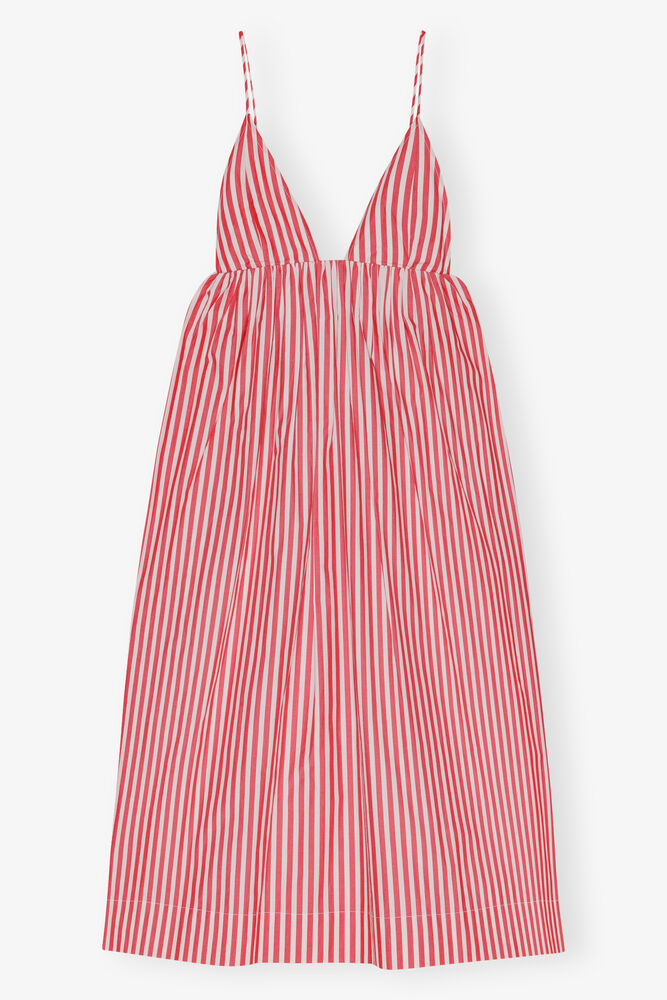 Red Stripe Cotton Strap Midi Dress, Barbados Cherry