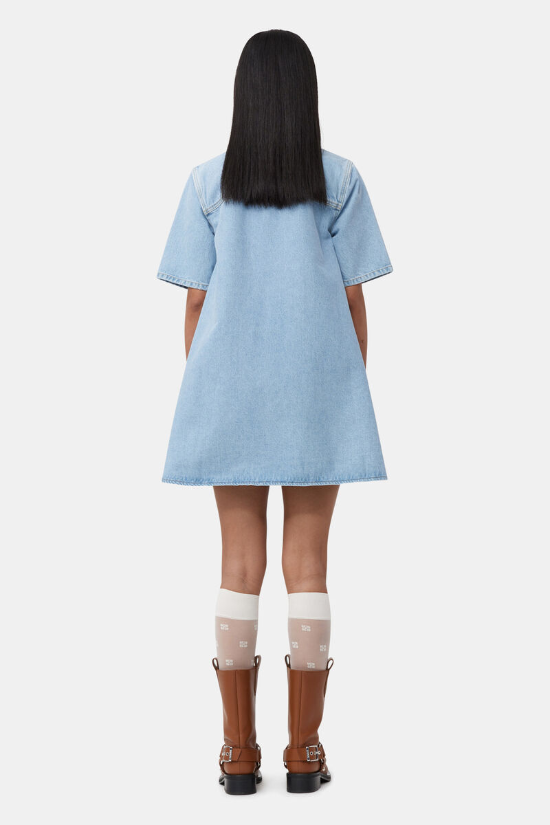 Light Blue Denim Mini Kleid, Cotton, in colour Mid Blue Vintage - 2 - GANNI
