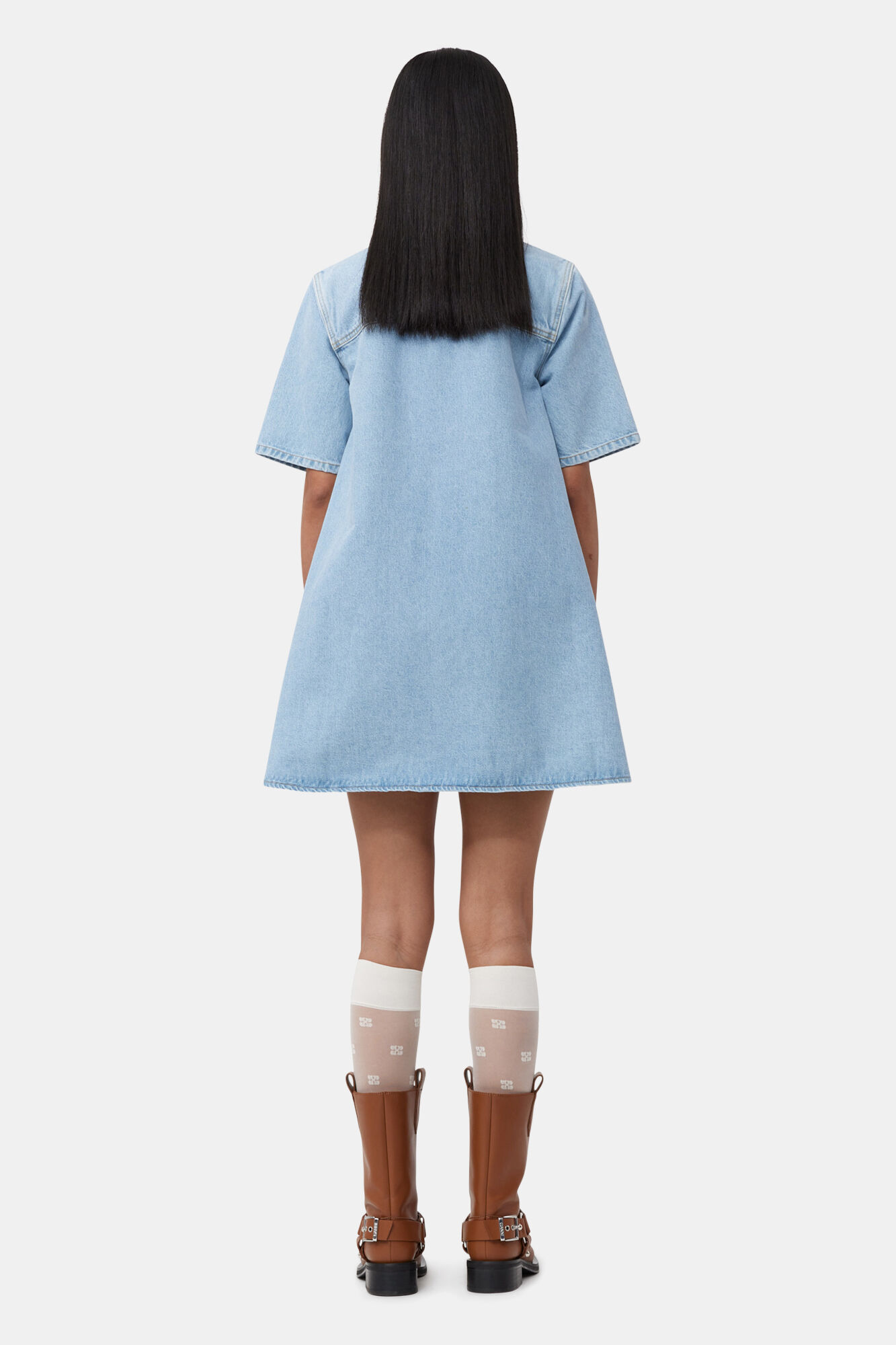 Light Blue Denim Mini Kleid, Cotton, in colour Mid Blue Vintage - 2 - GANNI