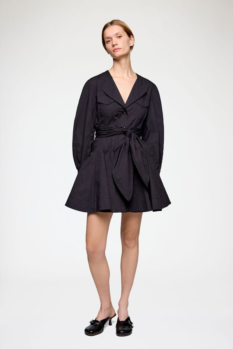 Shirt Dress in Stretch Cotton, Organic Cotton, in colour Black - 1 - GANNI