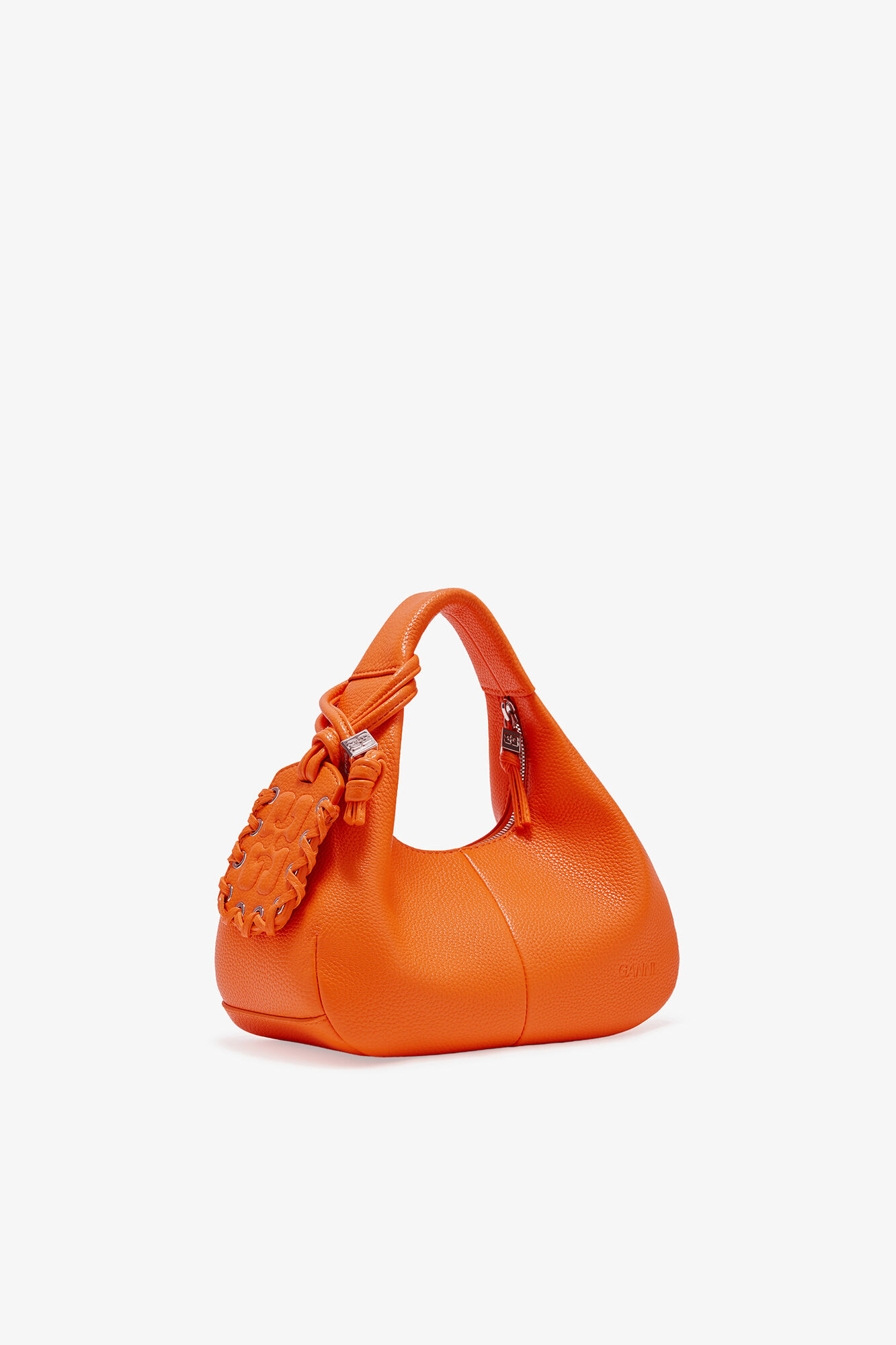 Orange Mini Hobo Bag, Recycled Polyester, in colour Russet Orange - 8 - GANNI