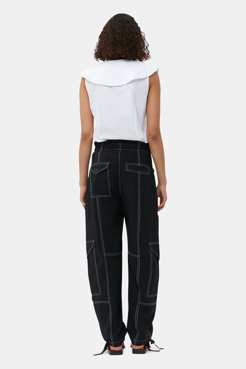 Light Slub Pocket Pants, Polyester, in colour Black - 2 - GANNI