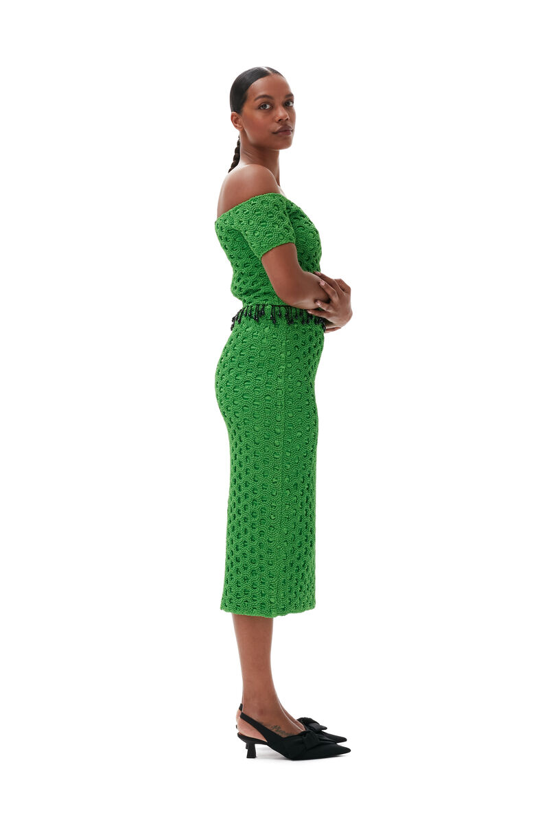 Smocked Satin Skirt, in colour Classic Green - 1 - GANNI