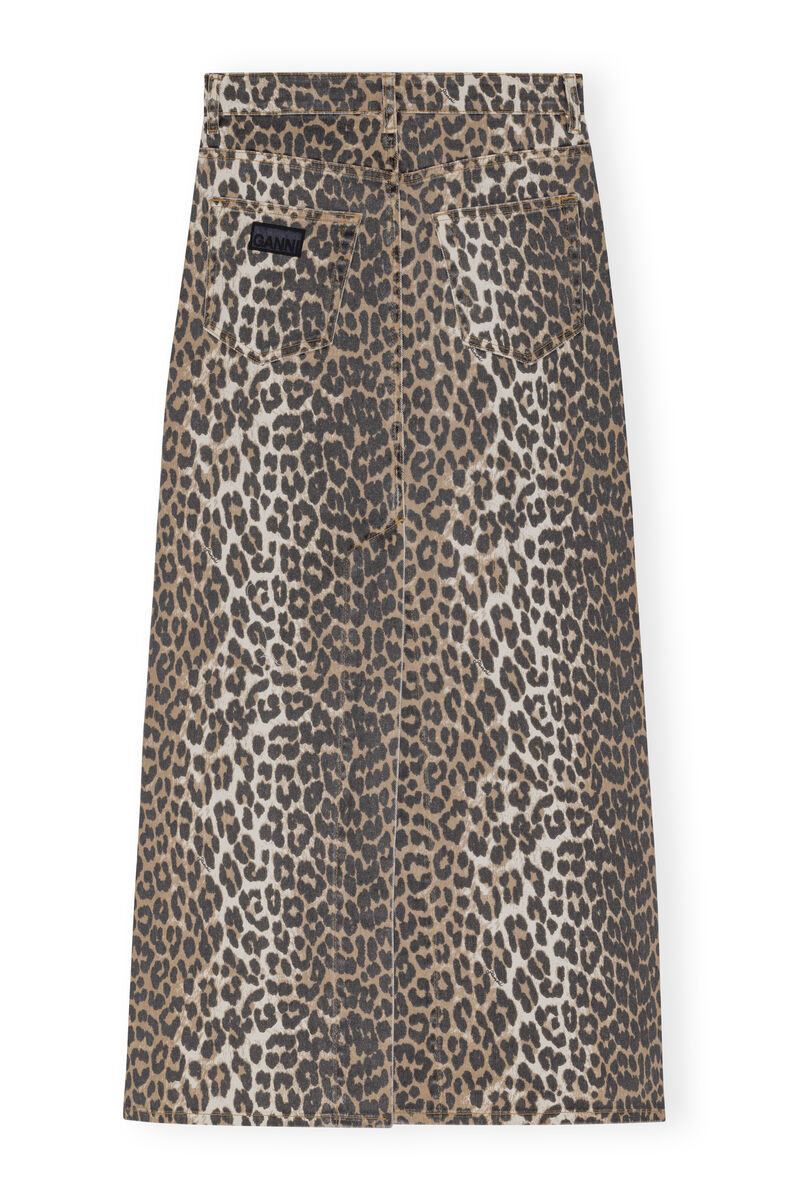 Leopard Denim Maxi Slit Skirt, Cotton, in colour Leopard - 2 - GANNI
