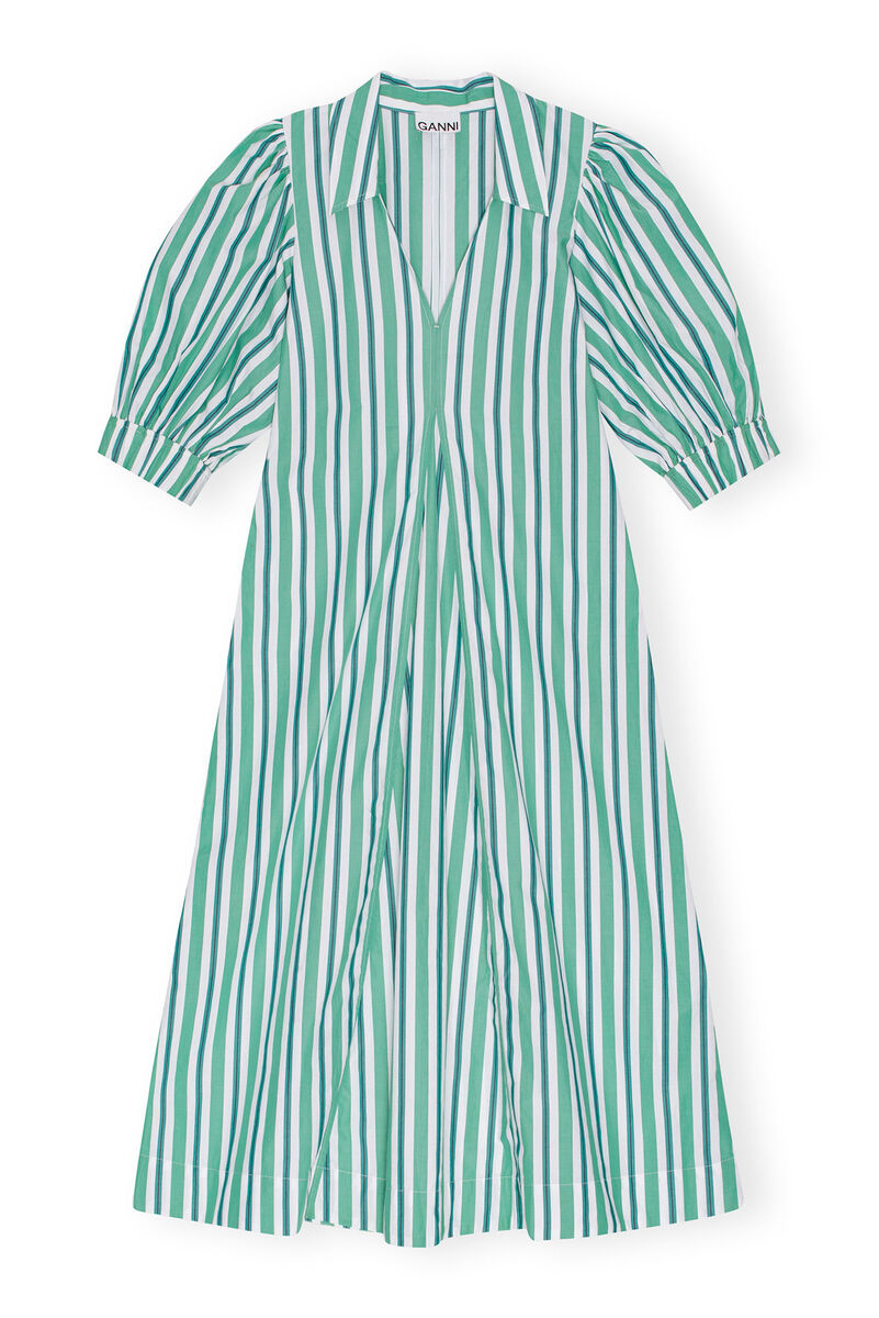 Creme de Menthe Green Striped Collar Long Kleid | GANNI DE