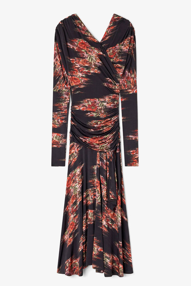 Floral Ruched Dress, Black