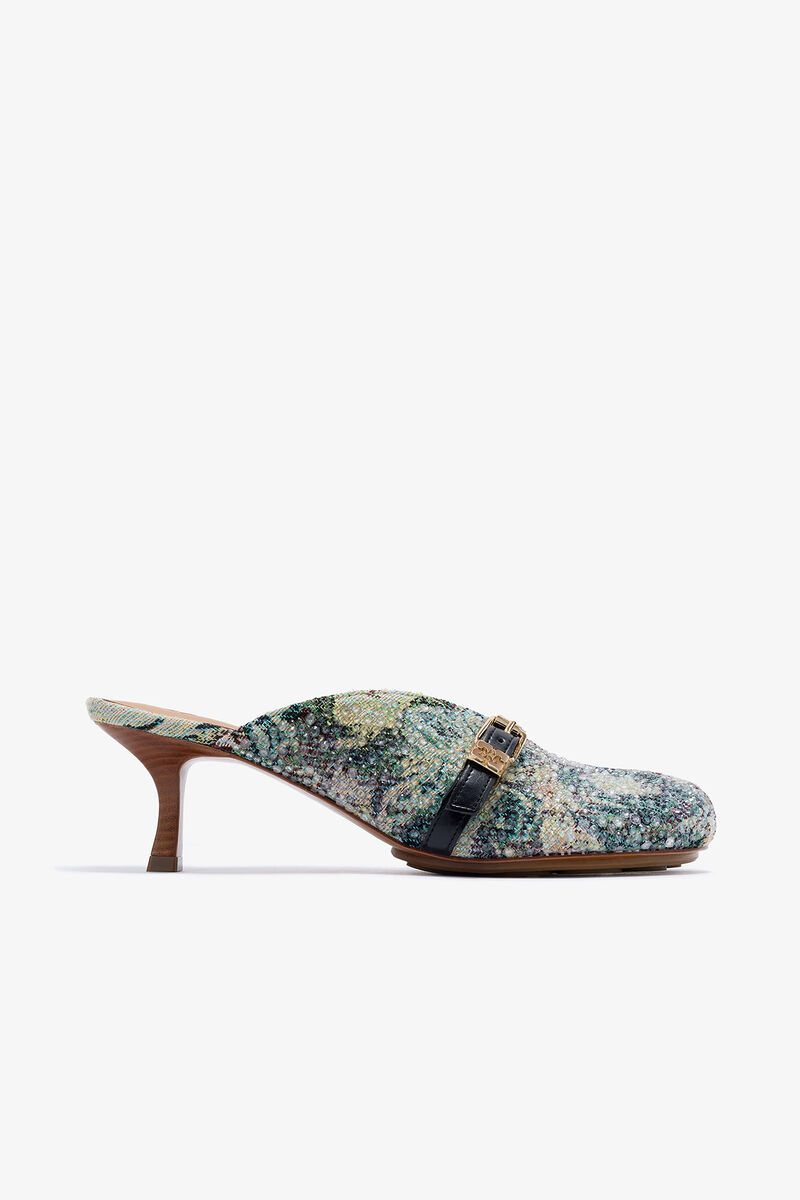 Tapestry Heeled Sue Mules, Acryl, in colour Jadeite - 1 - GANNI