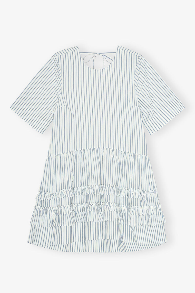 Striped Organic Cotton Mini Dress, Cotton, in colour Egret - 1 - GANNI