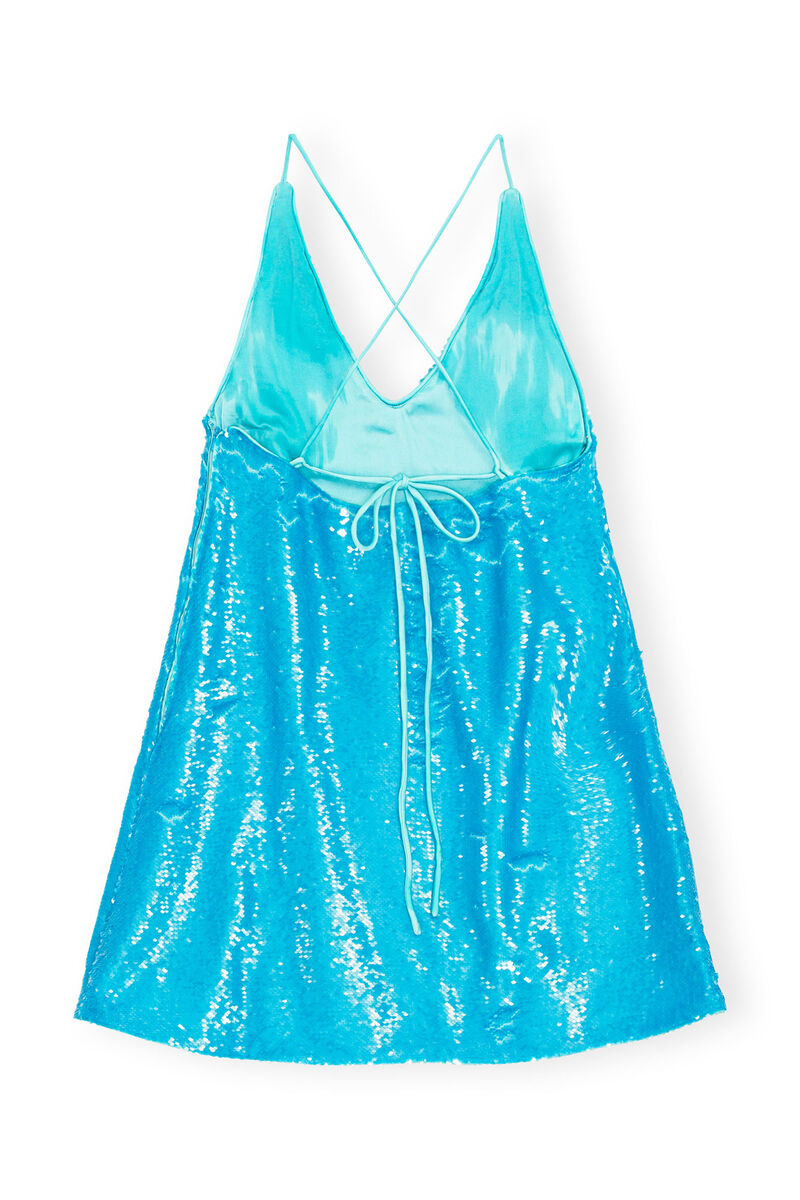 Blue Sequins Strap Mini Dress, Recycled Polyester, in colour Blue Curacao - 2 - GANNI