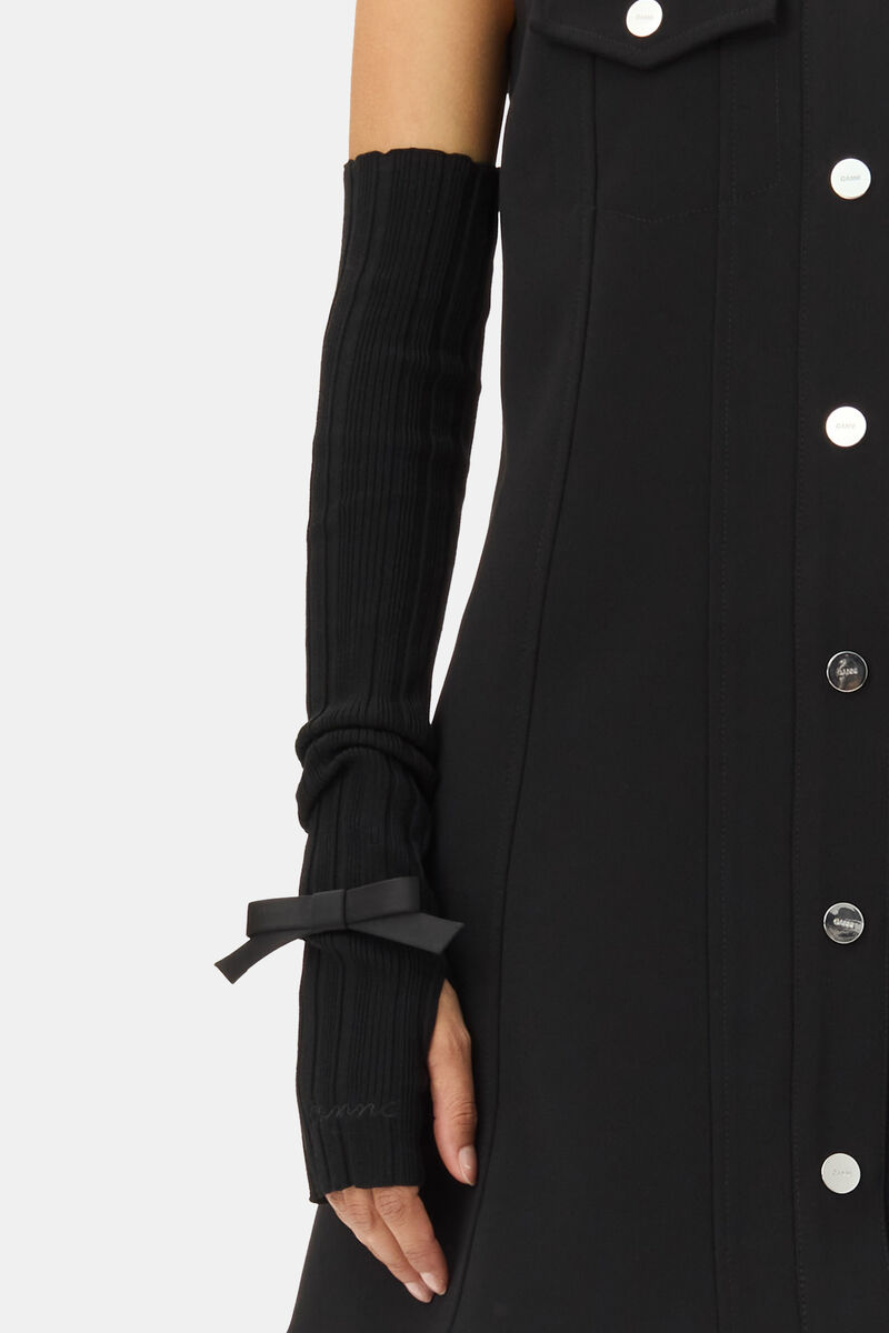 Black Rib Wrist Warmers, LENZING™ ECOVERO™, in colour Black - 2 - GANNI