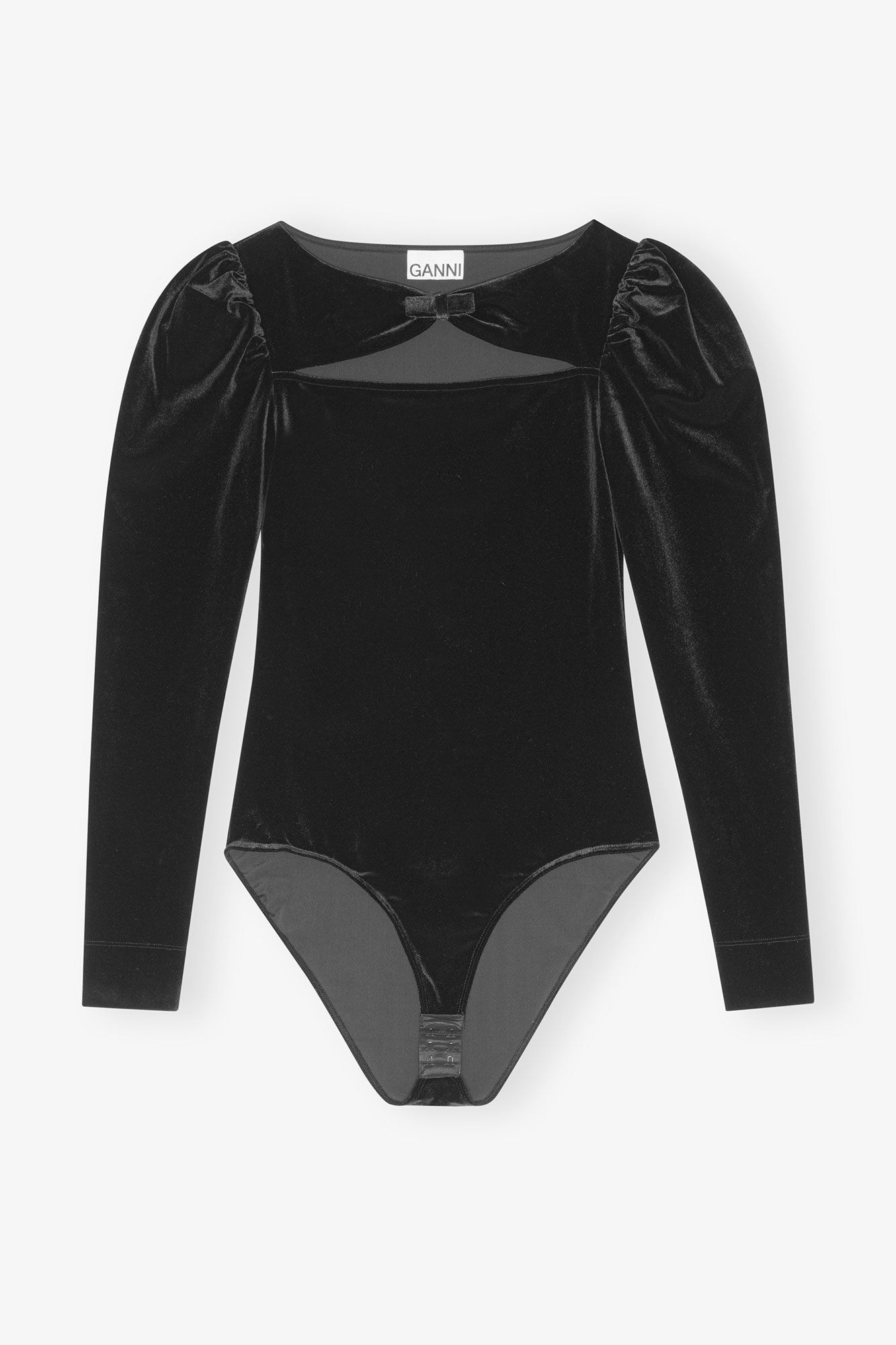 Black Velvet Jersey Bodystocking, Recycled Polyester, in colour Black - 3 - GANNI