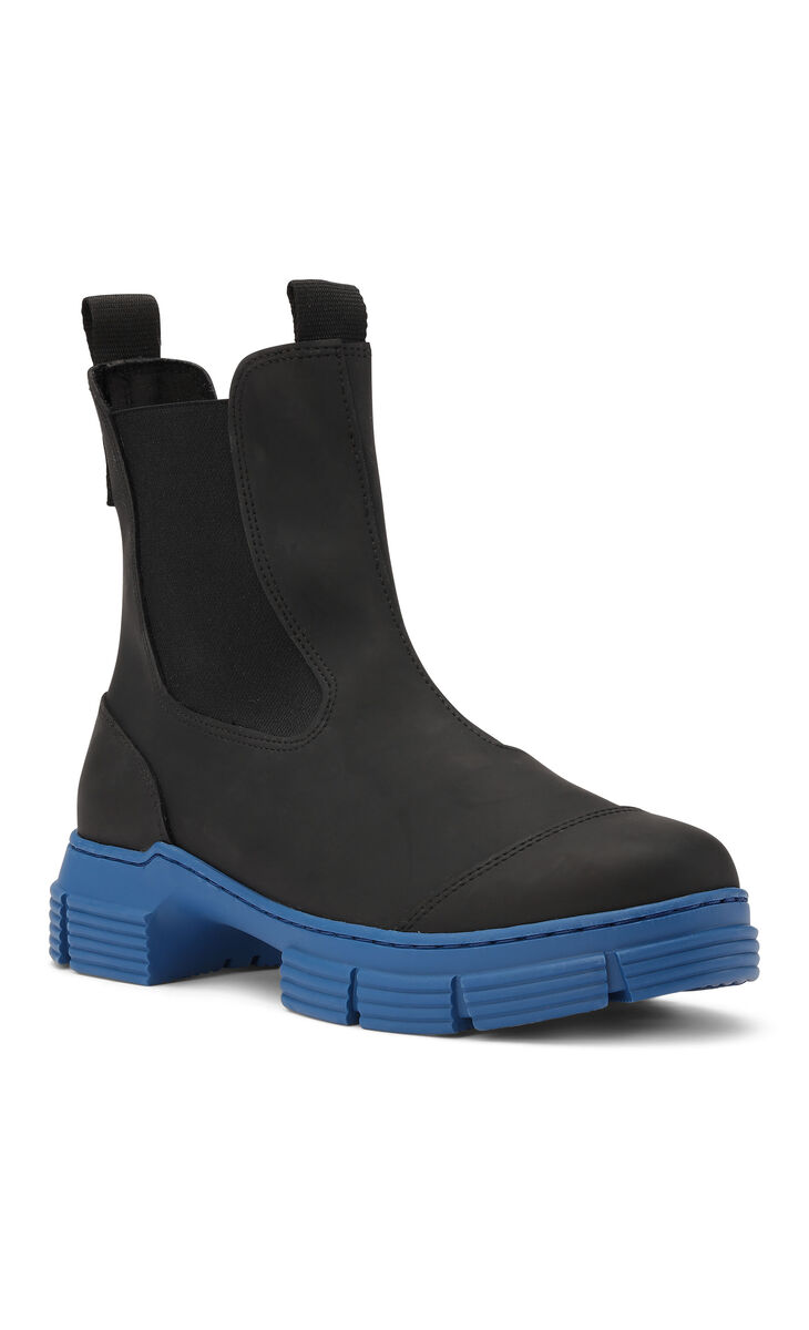 Recycled Rubber City Boots, in colour Black/Dazzling Blue - 1 - GANNI