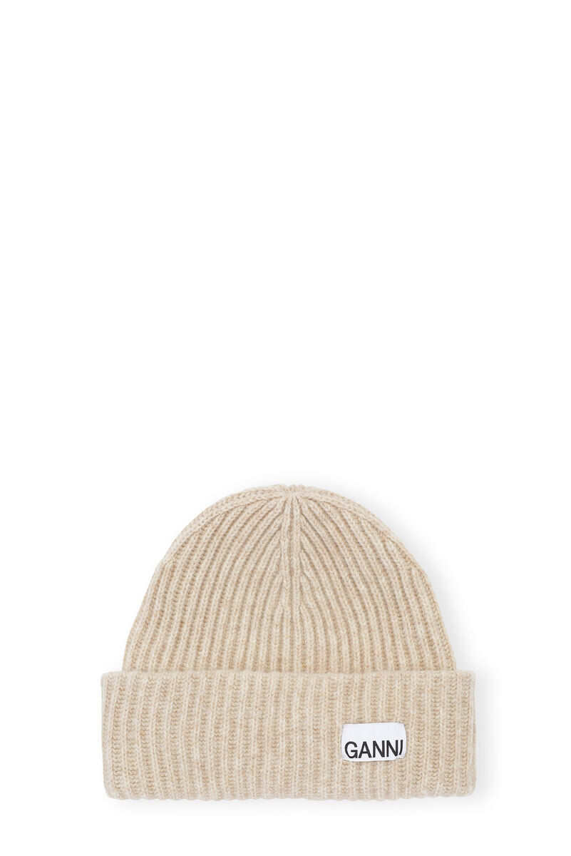 Oversized Wool Beanie , Recycled Polyamide, in colour Brazilian Sand - 1 - GANNI