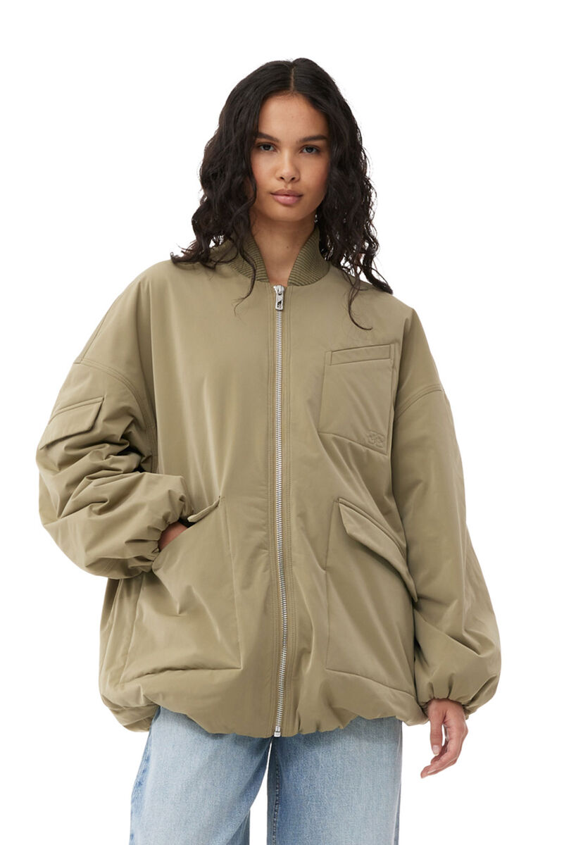 Green Light Twill Oversized Bomber Jacke, Recycled Polyester, in colour Aloe - 1 - GANNI