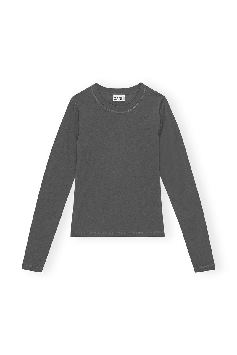 Future Grey Jersey Rhinestone-T-skjorte, Organic Cotton, in colour Volcanic Ash - 1 - GANNI