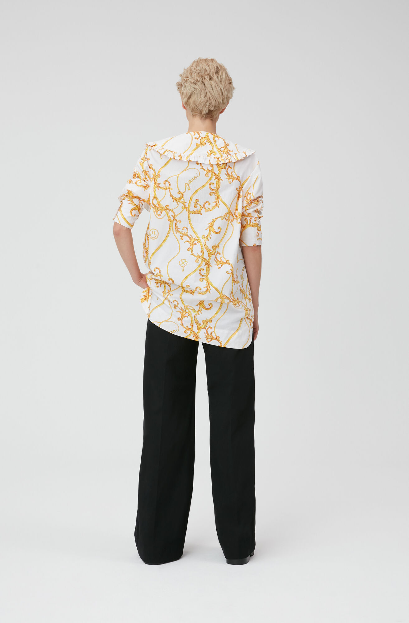 Relaxed Poplin Collar Shirt, Cotton, in colour Egret - 2 - GANNI