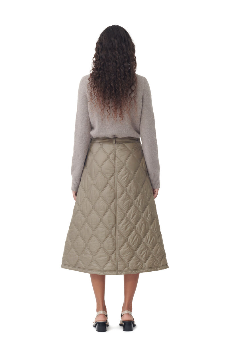Brown Shiny Quilt Midi Rock , Recycled Polyamide, in colour Fallen Rock - 3 - GANNI