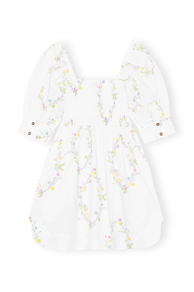 Mini robe froncée en popeline, Cotton, in colour Floral Shape Bright White - 2 - GANNI