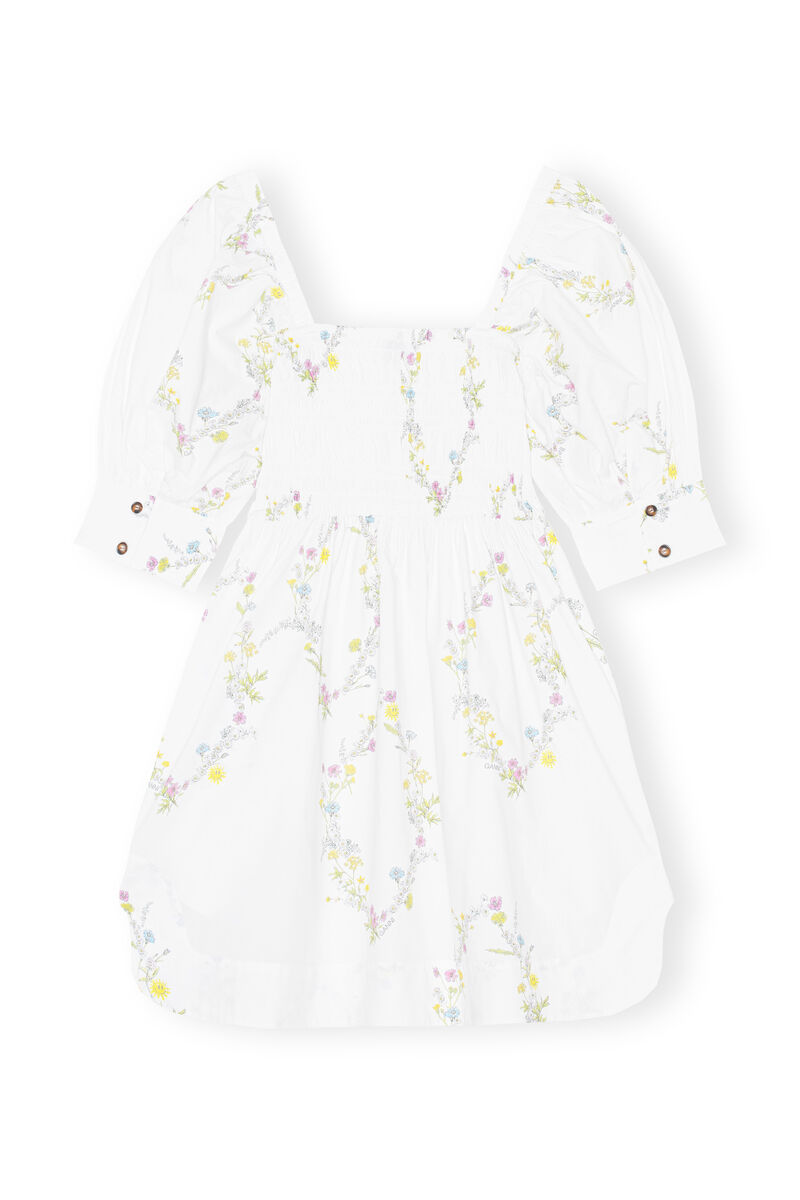 Gerafftes Minikleid aus Popeline, Cotton, in colour Floral Shape Bright White - 2 - GANNI